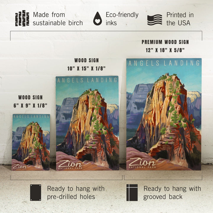Zion National Park, Utah, Angels Landing, Namedrop, Oil Painting, Lantern Press Artwork, Wood Signs and Postcards Wood Lantern Press