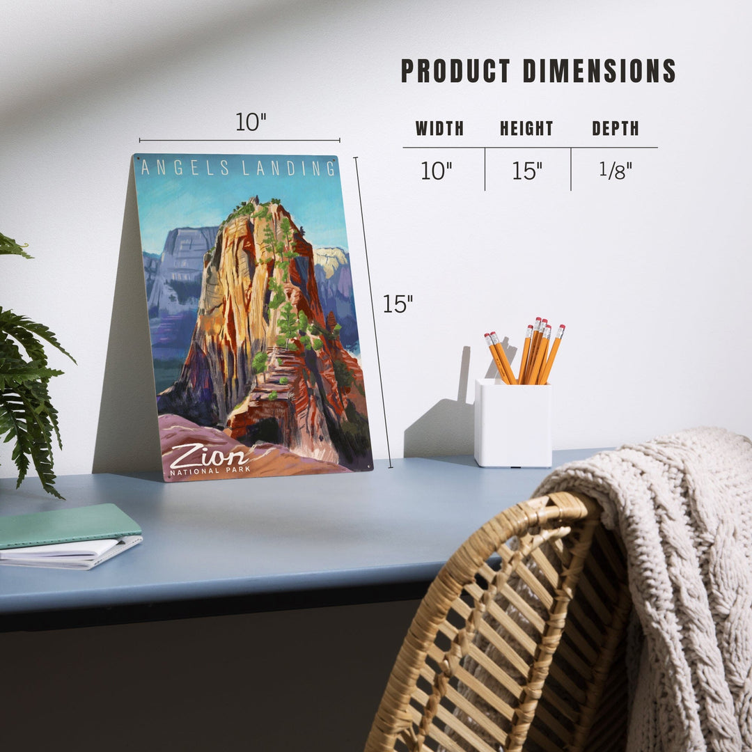 Zion National Park, Utah, Angels Landing, Namedrop, Oil Painting, Lantern Press Artwork, Wood Signs and Postcards Wood Lantern Press