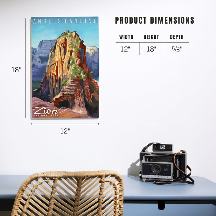 Zion National Park, Utah, Angels Landing, Namedrop, Oil Painting, Lantern Press Artwork, Wood Signs and Postcards Wood Lantern Press