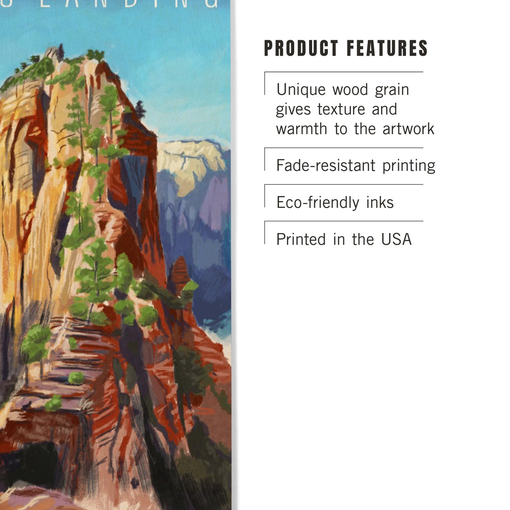 Zion National Park, Utah, Angels Landing, Namedrop, Oil Painting, Lantern Press Artwork, Wood Signs and Postcards Wood Lantern Press