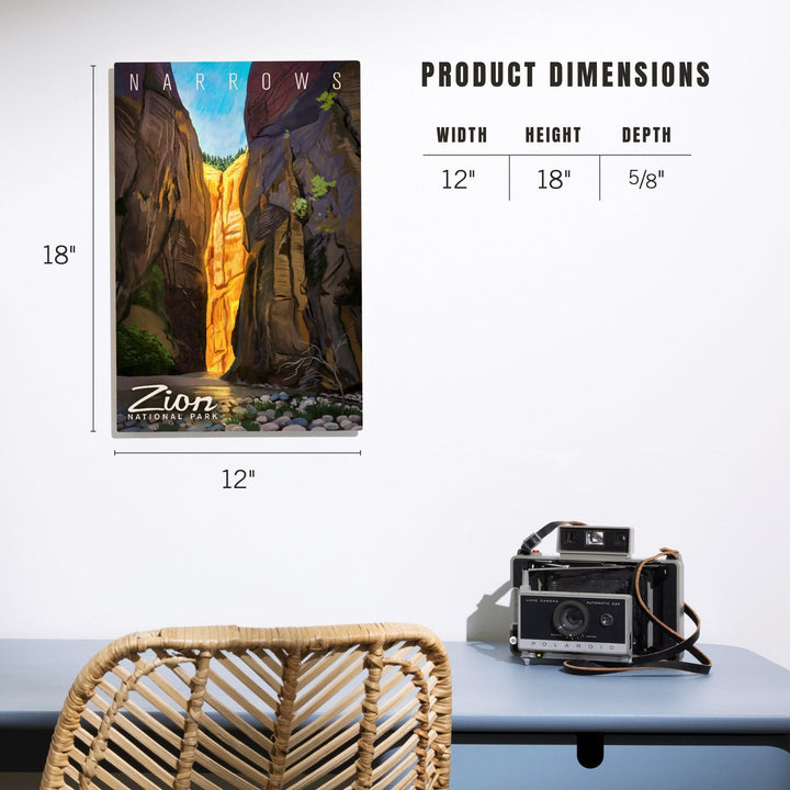 Zion National Park, Utah, Narrows, Namedrop, Oil Painting, Lantern Press Artwork, Wood Signs and Postcards Wood Lantern Press