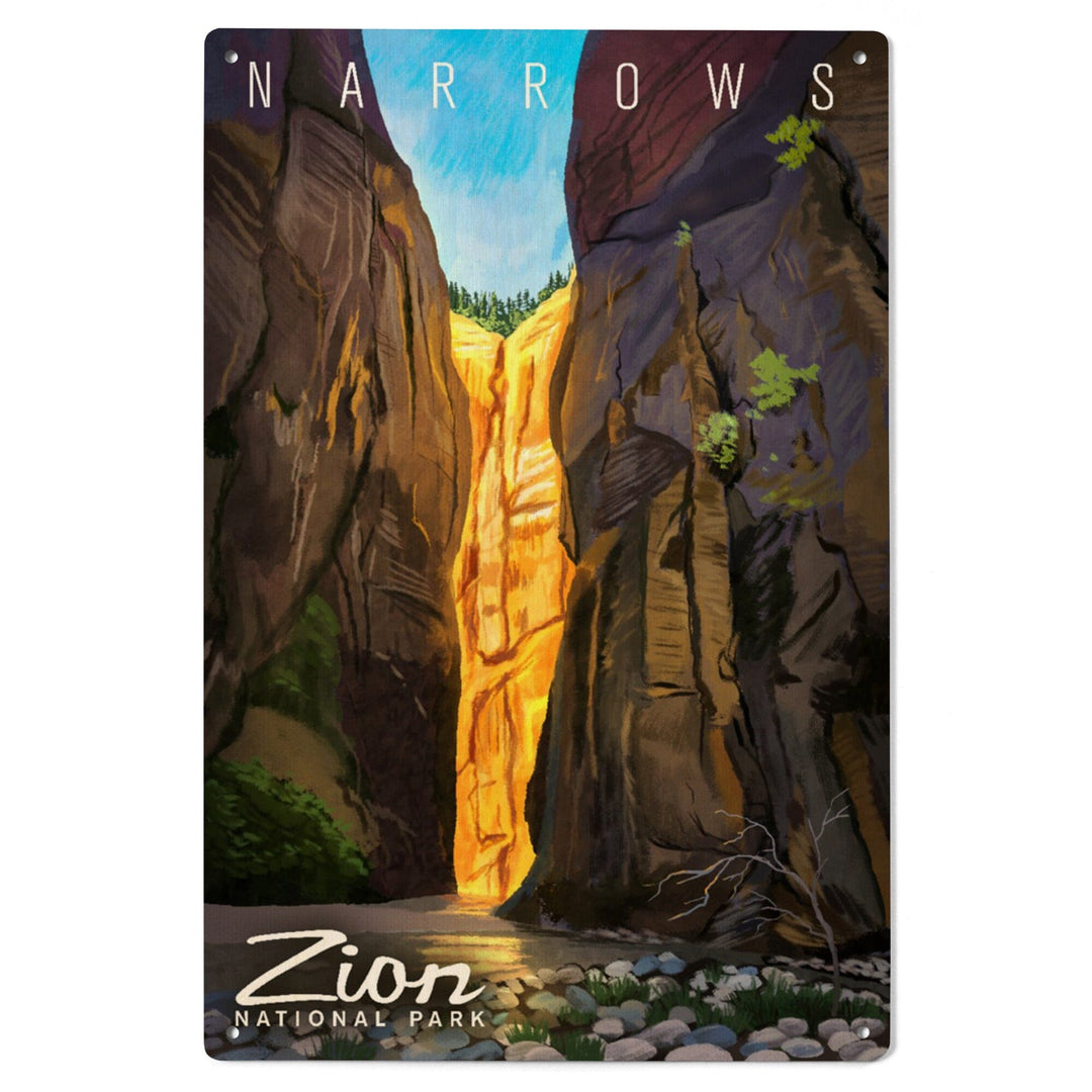 Zion National Park, Utah, Narrows, Namedrop, Oil Painting, Lantern Press Artwork, Wood Signs and Postcards Wood Lantern Press