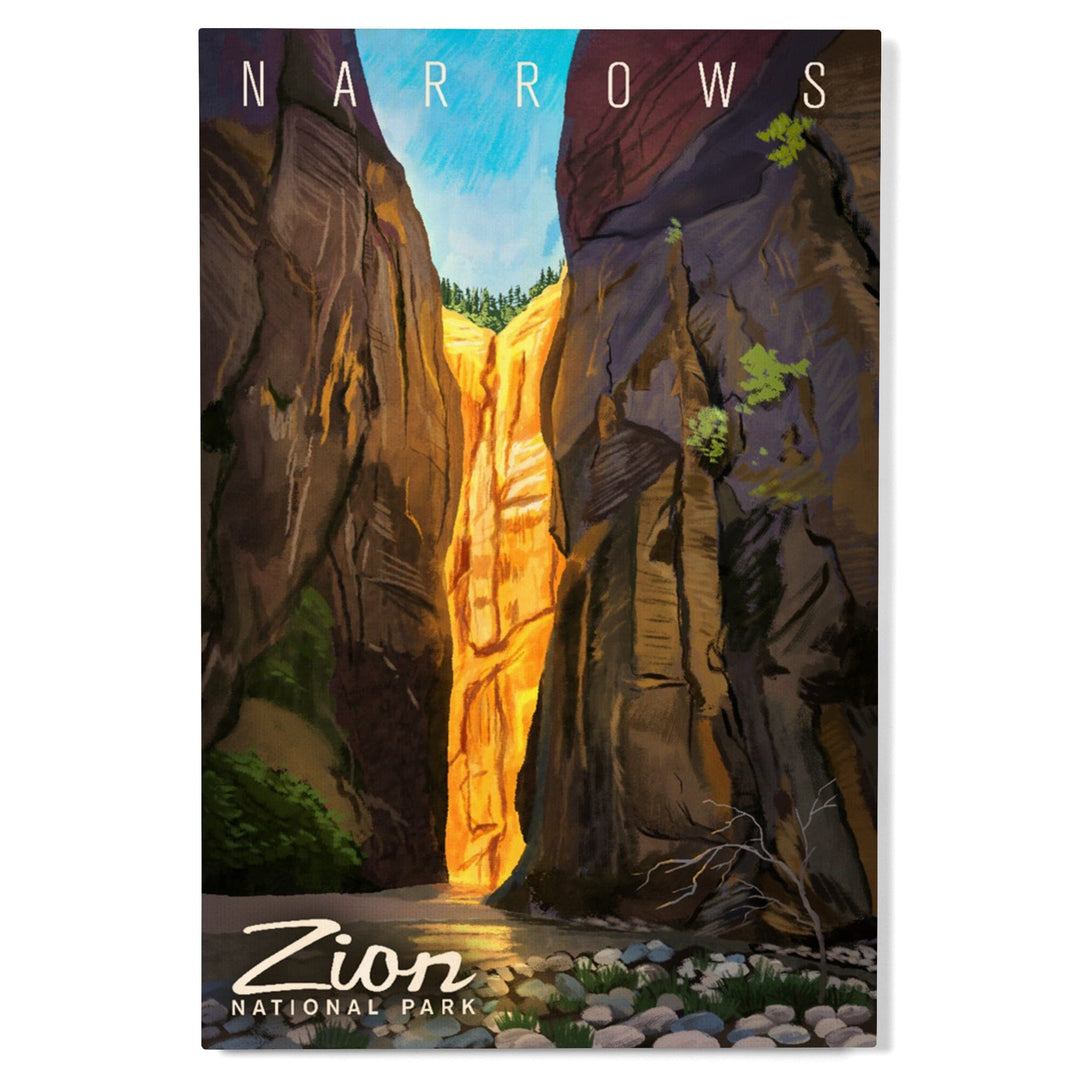 Zion National Park, Utah, Narrows, Namedrop, Oil Painting, Lantern Press Artwork, Wood Signs and Postcards Wood Lantern Press