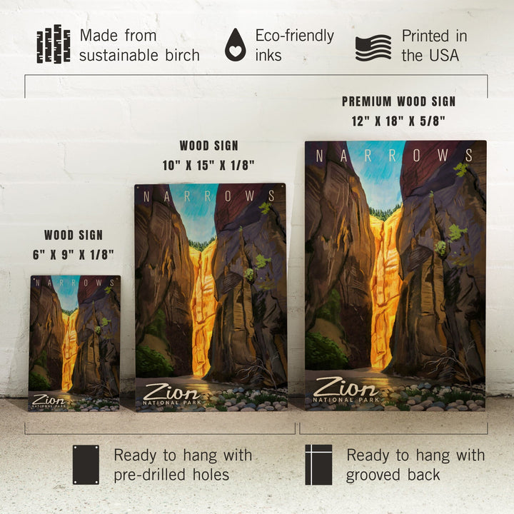 Zion National Park, Utah, Narrows, Namedrop, Oil Painting, Lantern Press Artwork, Wood Signs and Postcards Wood Lantern Press