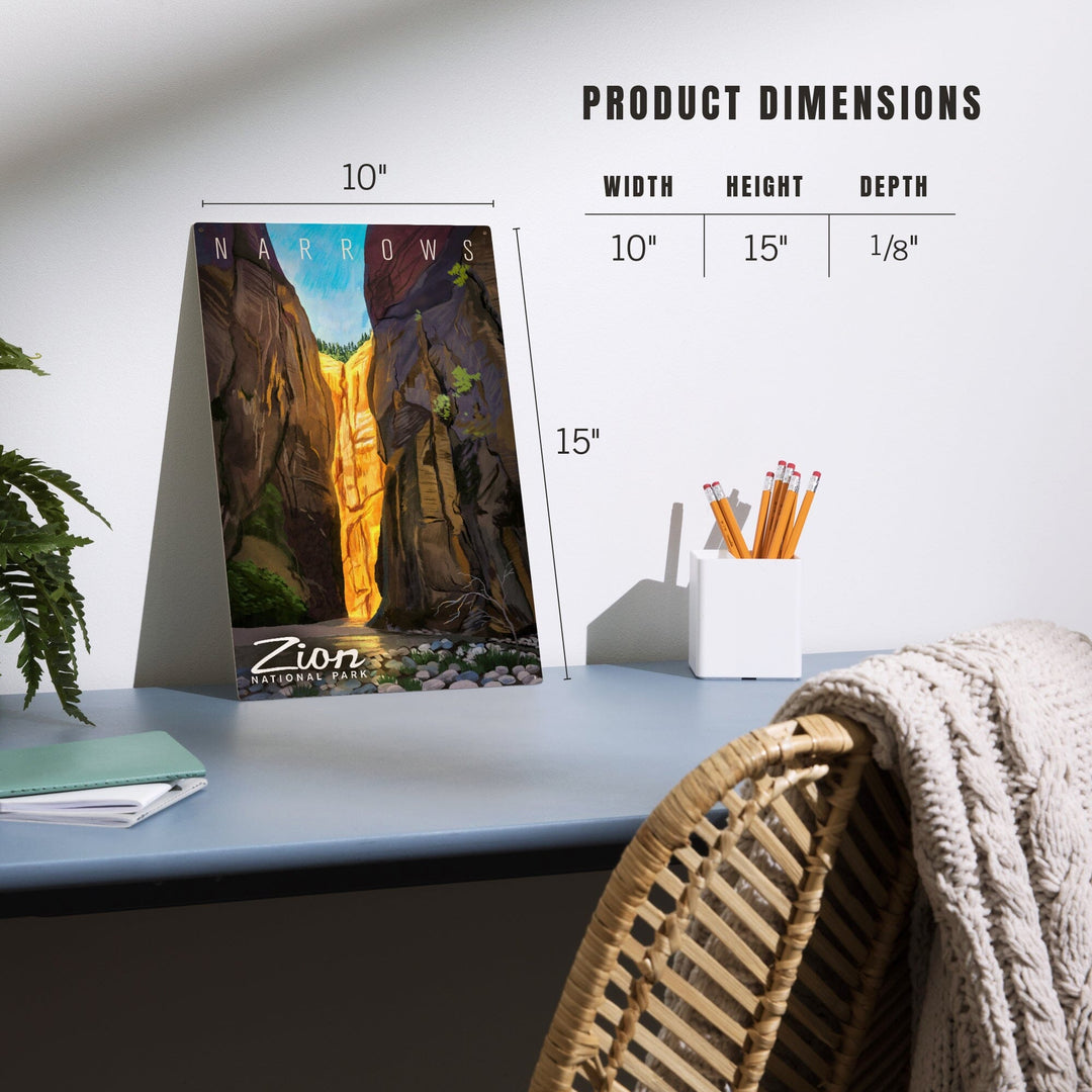 Zion National Park, Utah, Narrows, Namedrop, Oil Painting, Lantern Press Artwork, Wood Signs and Postcards Wood Lantern Press