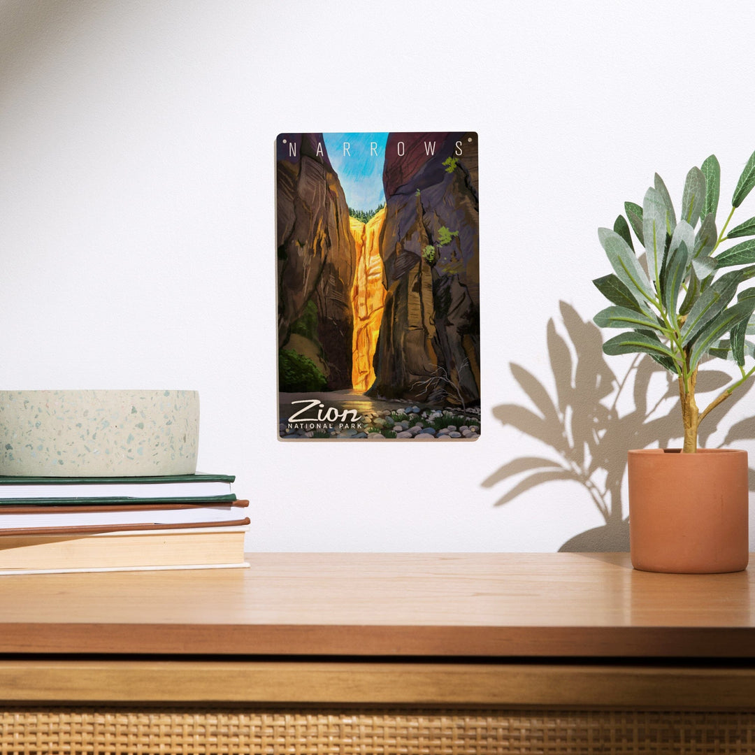 Zion National Park, Utah, Narrows, Namedrop, Oil Painting, Lantern Press Artwork, Wood Signs and Postcards Wood Lantern Press