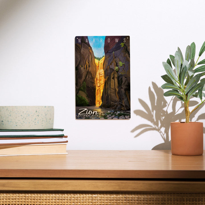 Zion National Park, Utah, Narrows, Namedrop, Oil Painting, Lantern Press Artwork, Wood Signs and Postcards Wood Lantern Press