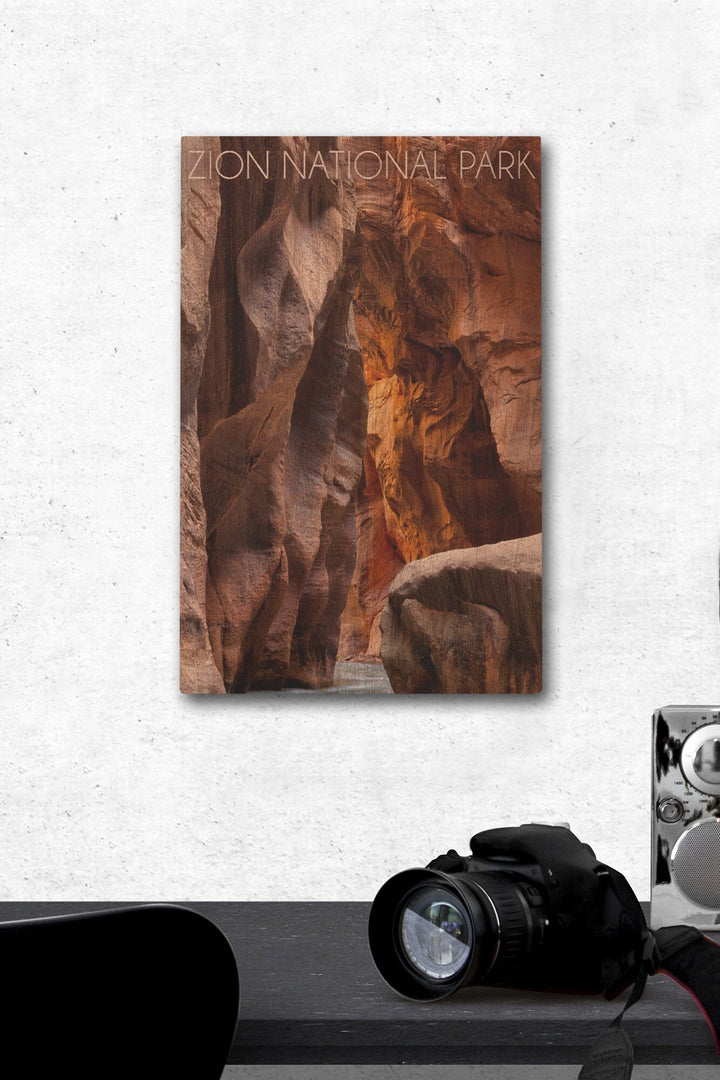 Zion National Park, Utah, Slot Canyon, Lantern Press Photography, Wood Signs and Postcards Wood Lantern Press 12 x 18 Wood Gallery Print