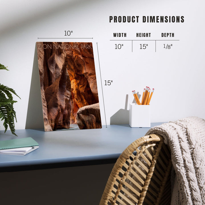 Zion National Park, Utah, Slot Canyon, Lantern Press Photography, Wood Signs and Postcards Wood Lantern Press