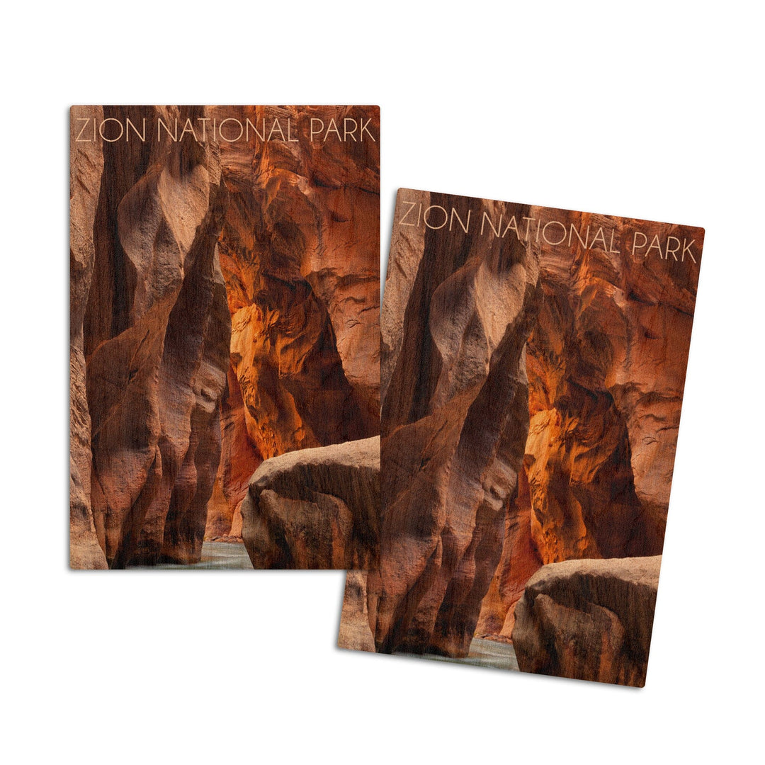 Zion National Park, Utah, Slot Canyon, Lantern Press Photography, Wood Signs and Postcards Wood Lantern Press 4x6 Wood Postcard Set