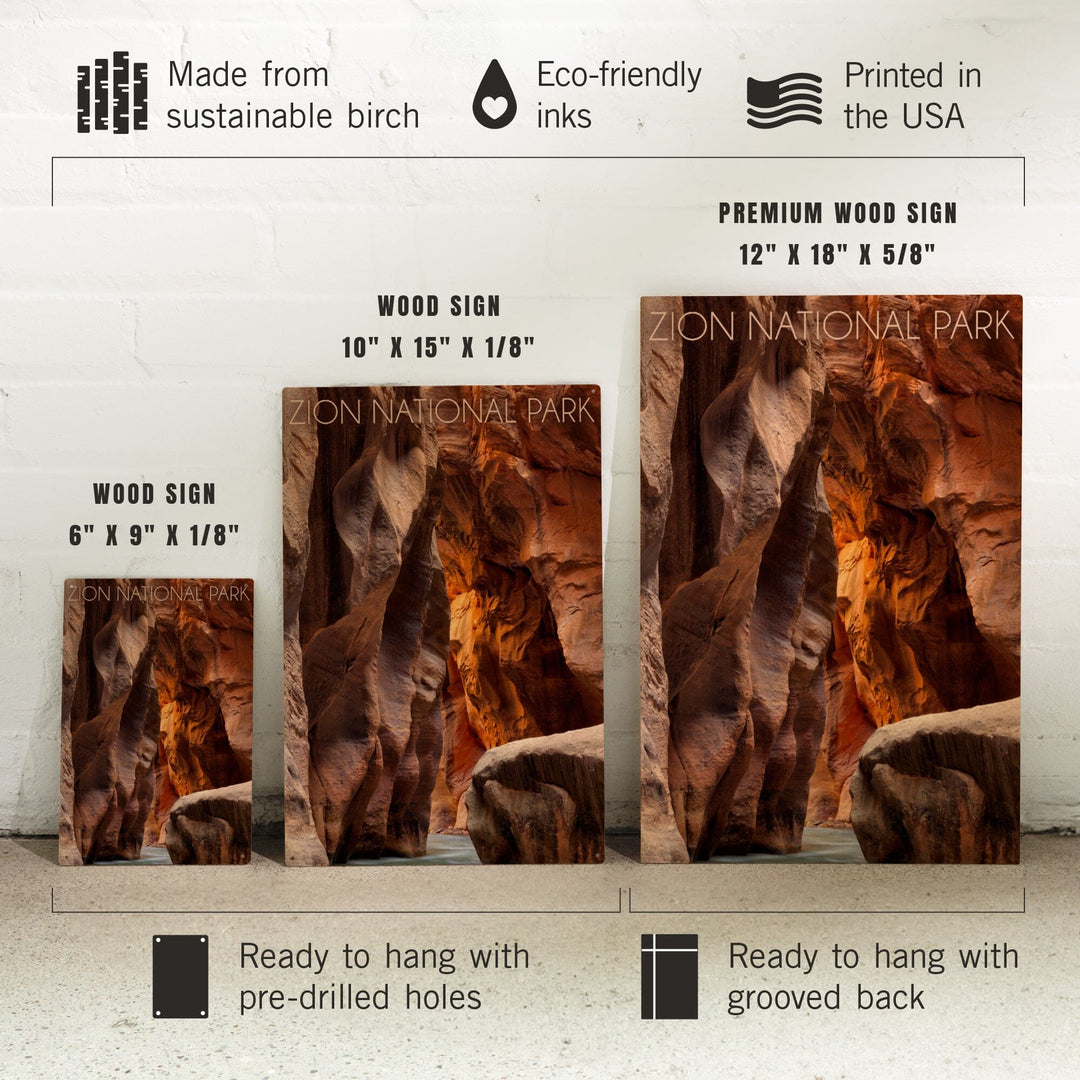Zion National Park, Utah, Slot Canyon, Lantern Press Photography, Wood Signs and Postcards Wood Lantern Press