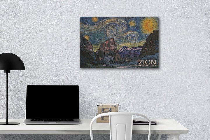 Zion National Park, Utah, Starry Night National Park Series, Lantern Press Artwork, Wood Signs and Postcards Wood Lantern Press 12 x 18 Wood Gallery Print