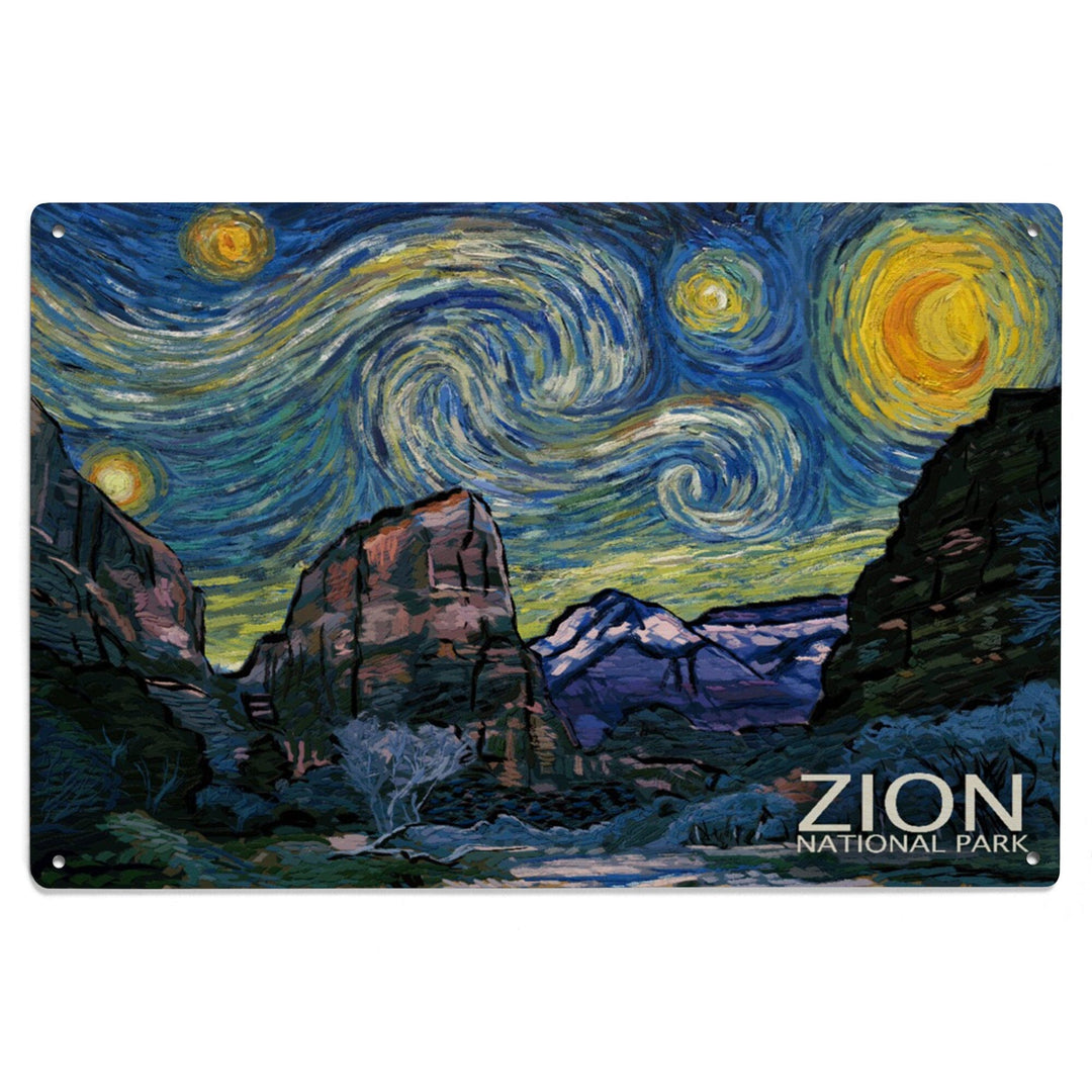 Zion National Park, Utah, Starry Night National Park Series, Lantern Press Artwork, Wood Signs and Postcards Wood Lantern Press