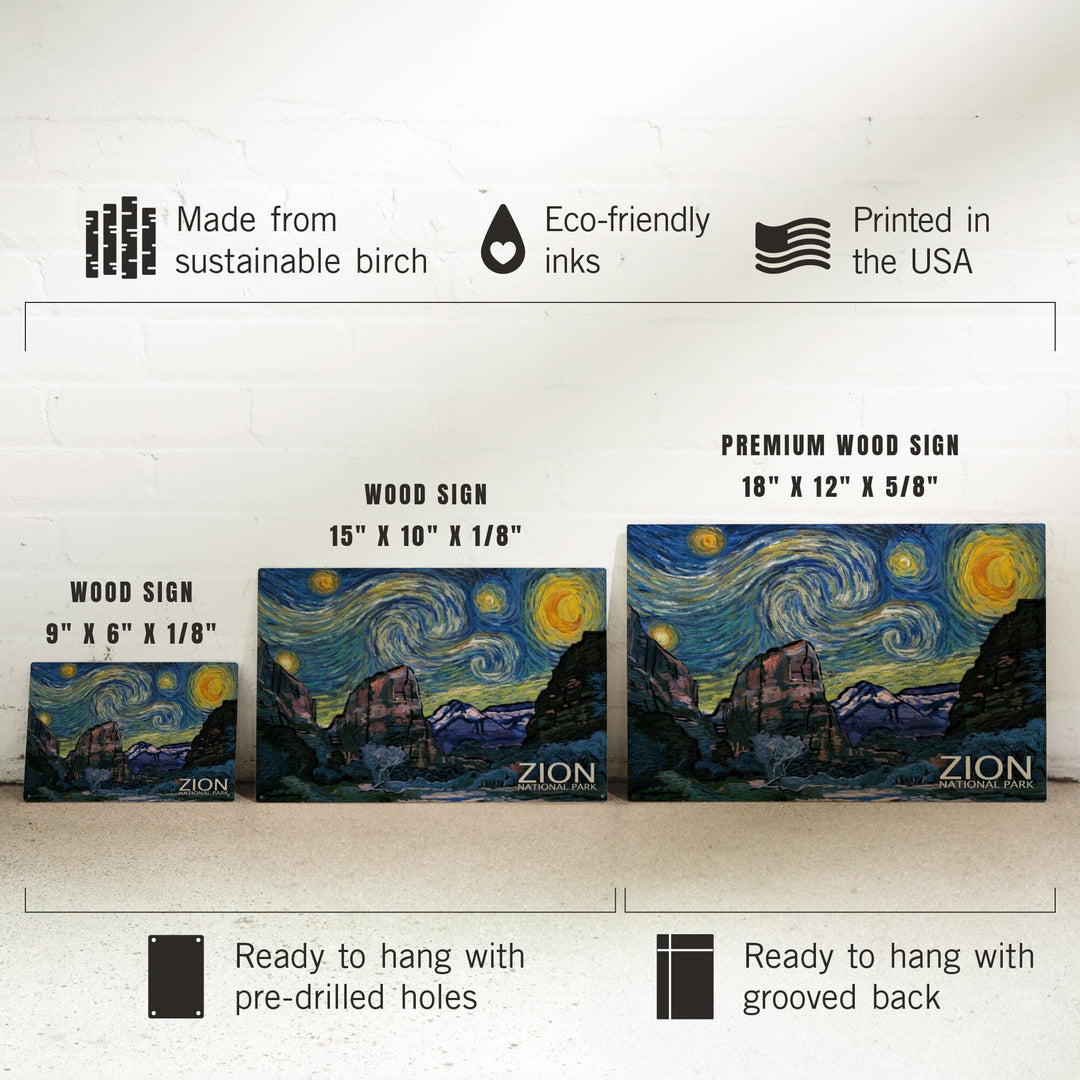 Zion National Park, Utah, Starry Night National Park Series, Lantern Press Artwork, Wood Signs and Postcards Wood Lantern Press
