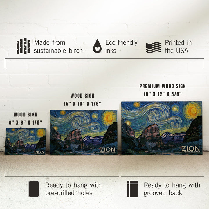 Zion National Park, Utah, Starry Night National Park Series, Lantern Press Artwork, Wood Signs and Postcards Wood Lantern Press