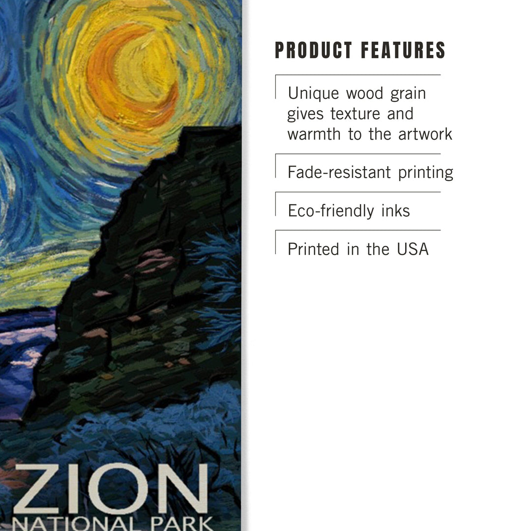 Zion National Park, Utah, Starry Night National Park Series, Lantern Press Artwork, Wood Signs and Postcards Wood Lantern Press
