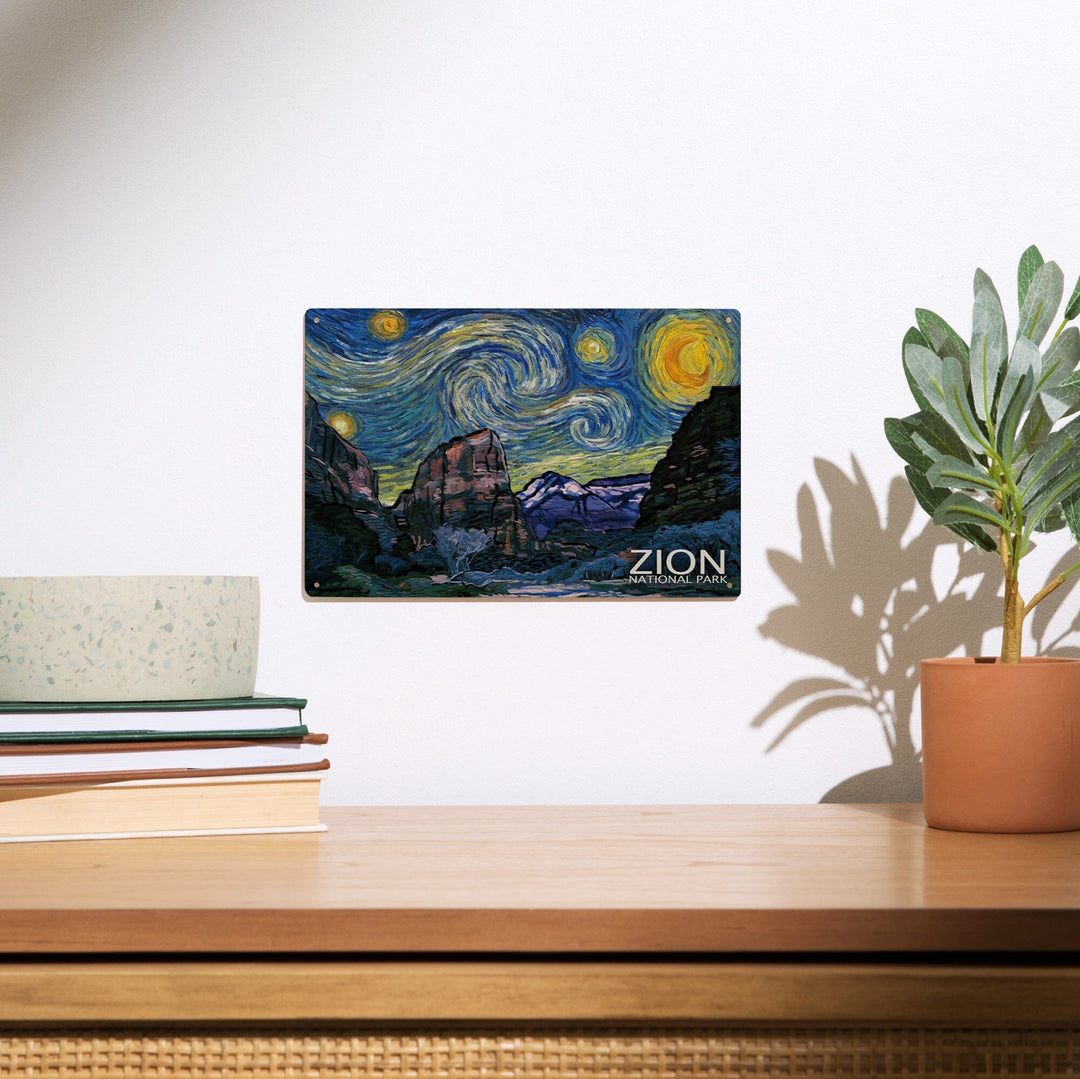 Zion National Park, Utah, Starry Night National Park Series, Lantern Press Artwork, Wood Signs and Postcards Wood Lantern Press