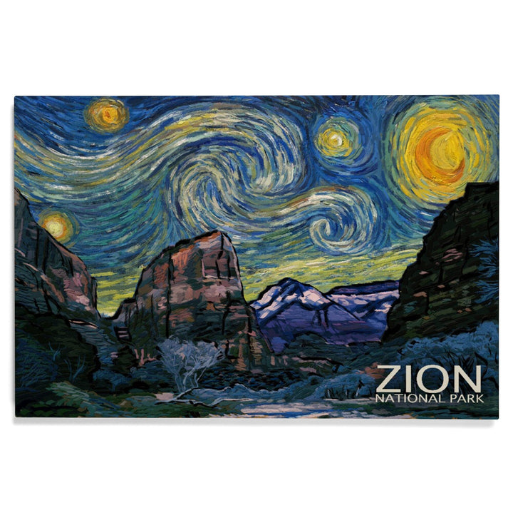 Zion National Park, Utah, Starry Night National Park Series, Lantern Press Artwork, Wood Signs and Postcards Wood Lantern Press