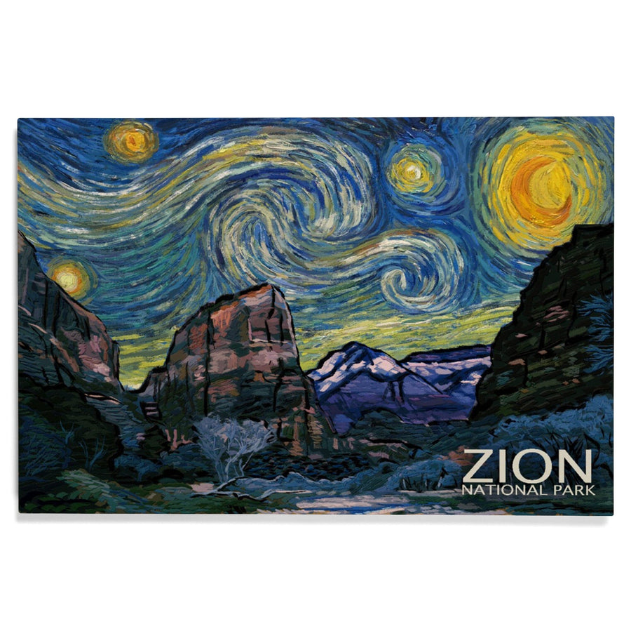 Zion National Park, Utah, Starry Night National Park Series, Lantern Press Artwork, Wood Signs and Postcards Wood Lantern Press