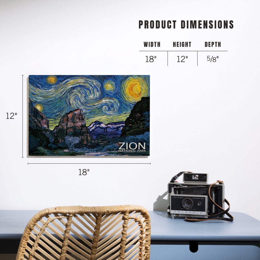 Zion National Park, Utah, Starry Night National Park Series, Lantern Press Artwork, Wood Signs and Postcards Wood Lantern Press