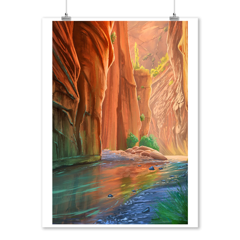 Zion National Park, Utah, The Narrows, Oil Painting, Lantern Press Artwork, Art Prints and Metal Signs Art Lantern Press 12 x 18 Art Print