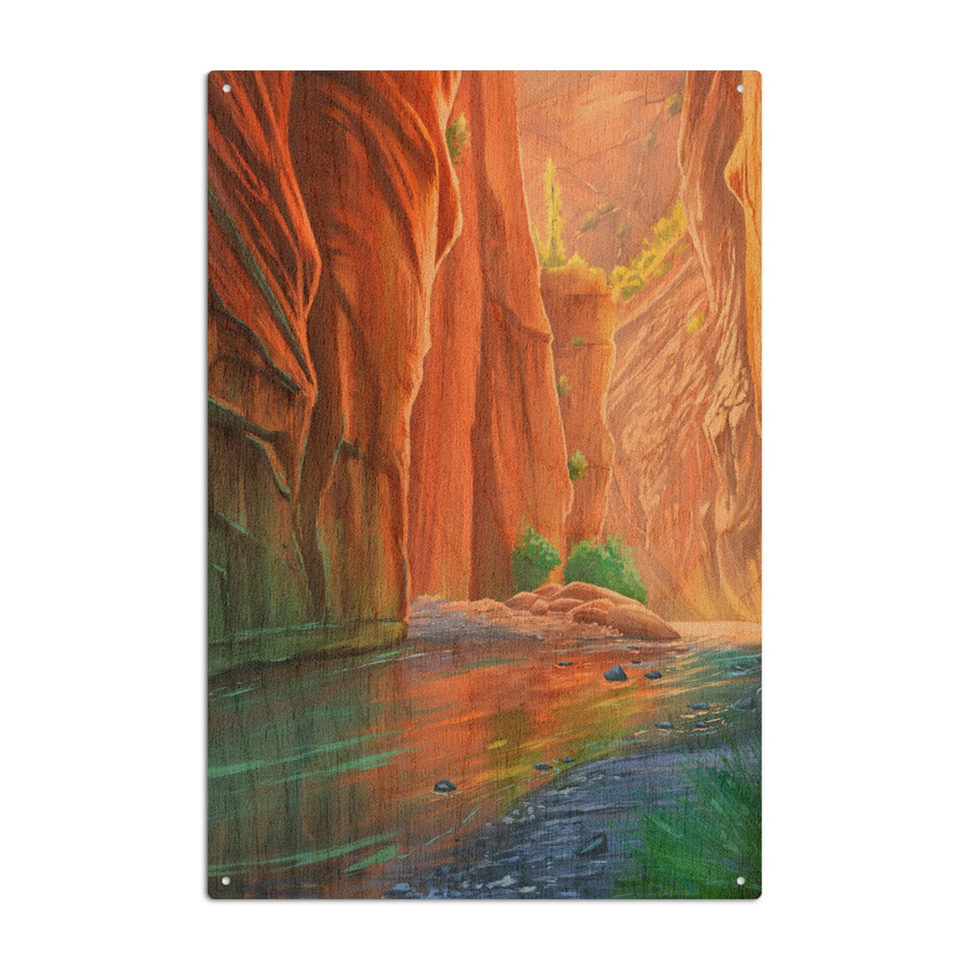 Zion National Park, Utah, The Narrows, Oil Painting, Lantern Press Artwork, Wood Signs and Postcards Wood Lantern Press 10 x 15 Wood Sign