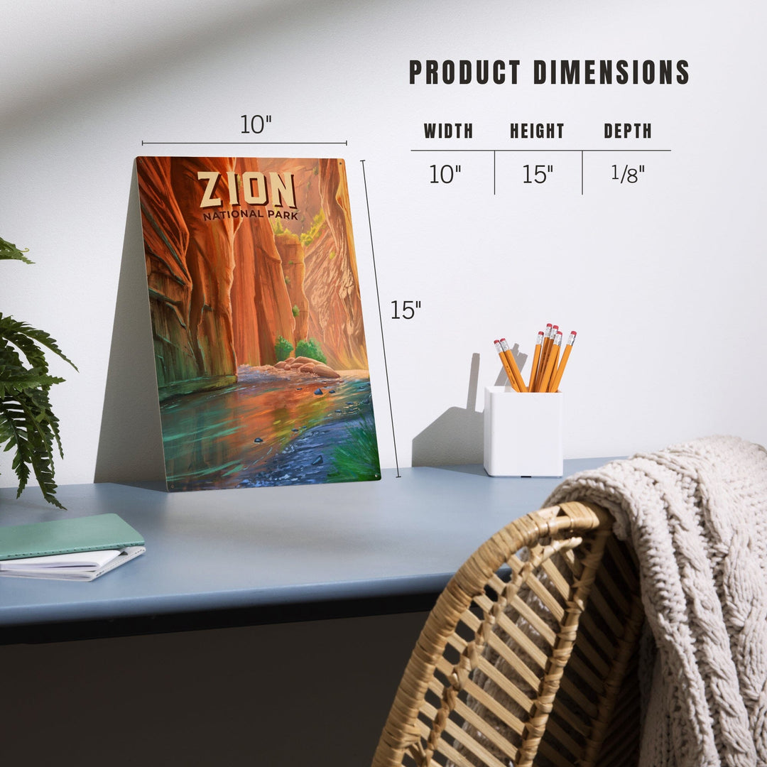 Zion National Park, Utah, The Narrows, Oil Painting, Lantern Press Artwork, Wood Signs and Postcards Wood Lantern Press