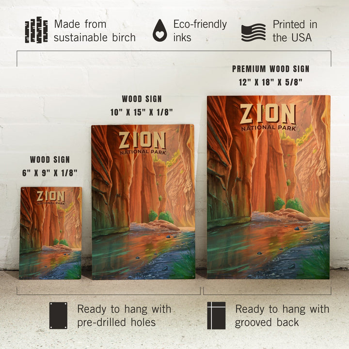 Zion National Park, Utah, The Narrows, Oil Painting, Lantern Press Artwork, Wood Signs and Postcards Wood Lantern Press