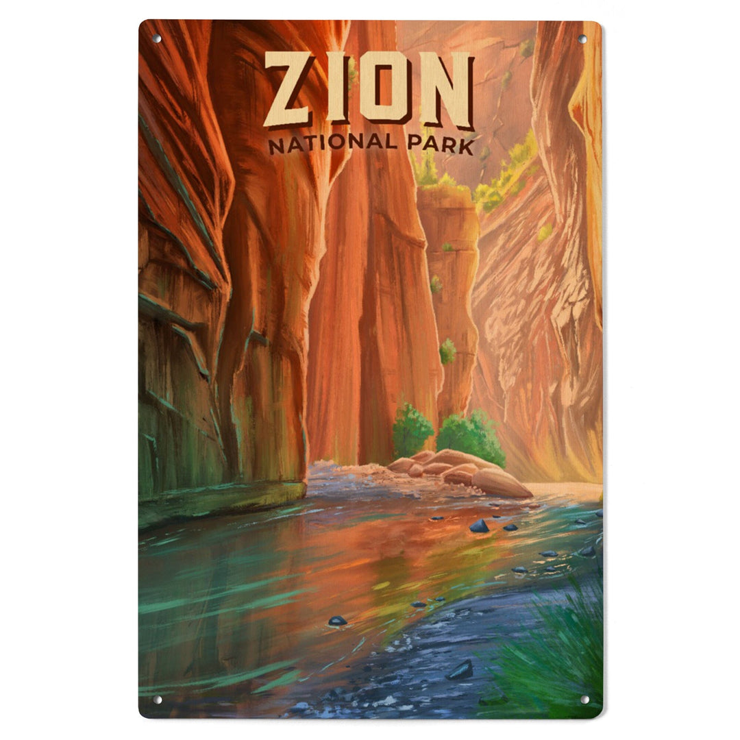 Zion National Park, Utah, The Narrows, Oil Painting, Lantern Press Artwork, Wood Signs and Postcards Wood Lantern Press