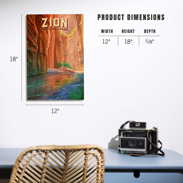Zion National Park, Utah, The Narrows, Oil Painting, Lantern Press Artwork, Wood Signs and Postcards Wood Lantern Press