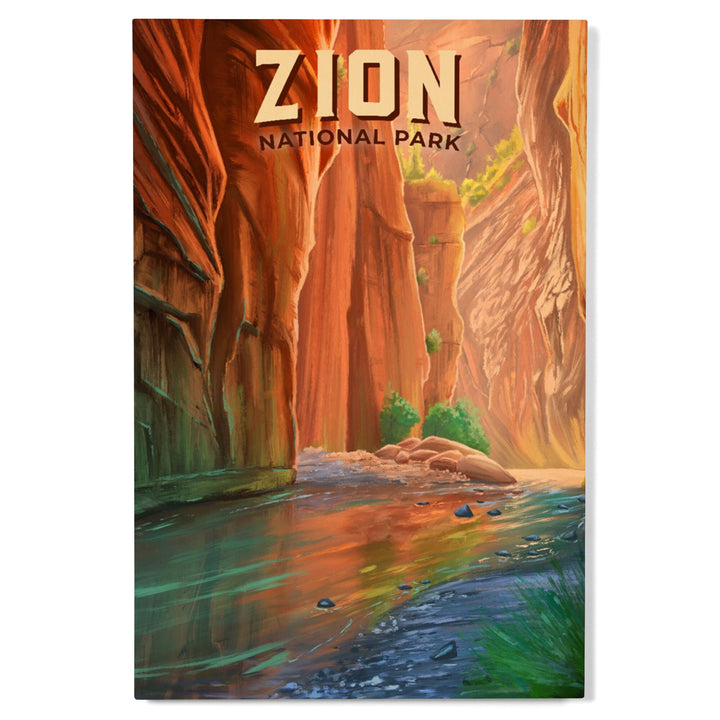 Zion National Park, Utah, The Narrows, Oil Painting, Lantern Press Artwork, Wood Signs and Postcards Wood Lantern Press