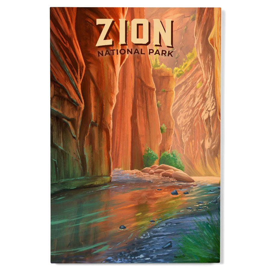 Zion National Park, Utah, The Narrows, Oil Painting, Lantern Press Artwork, Wood Signs and Postcards Wood Lantern Press