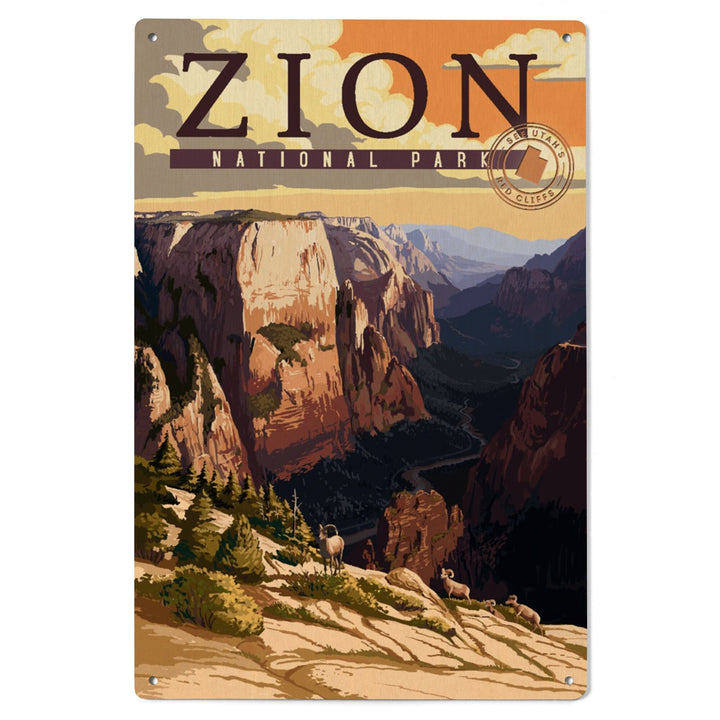 Zion National Park, Zion Canyon Sunset, Typography, Lantern Press Artwork, Wood Signs and Postcards Wood Lantern Press