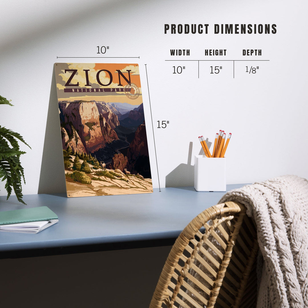 Zion National Park, Zion Canyon Sunset, Typography, Lantern Press Artwork, Wood Signs and Postcards Wood Lantern Press
