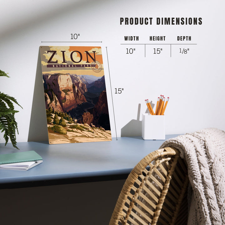 Zion National Park, Zion Canyon Sunset, Typography, Lantern Press Artwork, Wood Signs and Postcards Wood Lantern Press