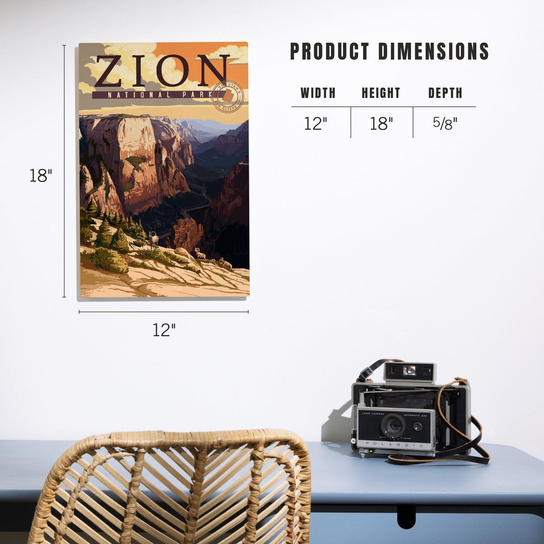 Zion National Park, Zion Canyon Sunset, Typography, Lantern Press Artwork, Wood Signs and Postcards Wood Lantern Press