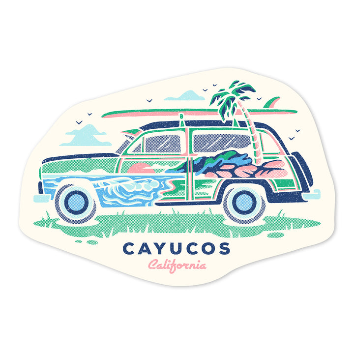 Cayucos, California, Woody, Distressed Vector, Contour, Vinyl Sticker