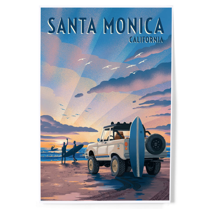 Santa Monica, California, Lithograph, Wake Up! Surf's Up!, Surfers on Beach, Art & Giclee Prints
