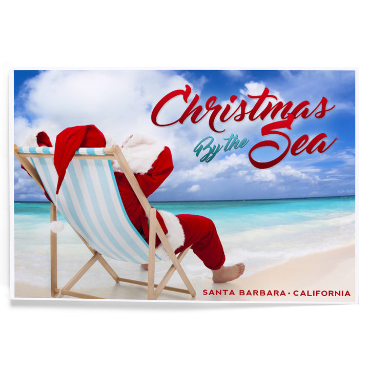 Santa Barbara, California, Christmas by the Sea, Santa on the Beach, Sentiment, Art & Giclee Prints