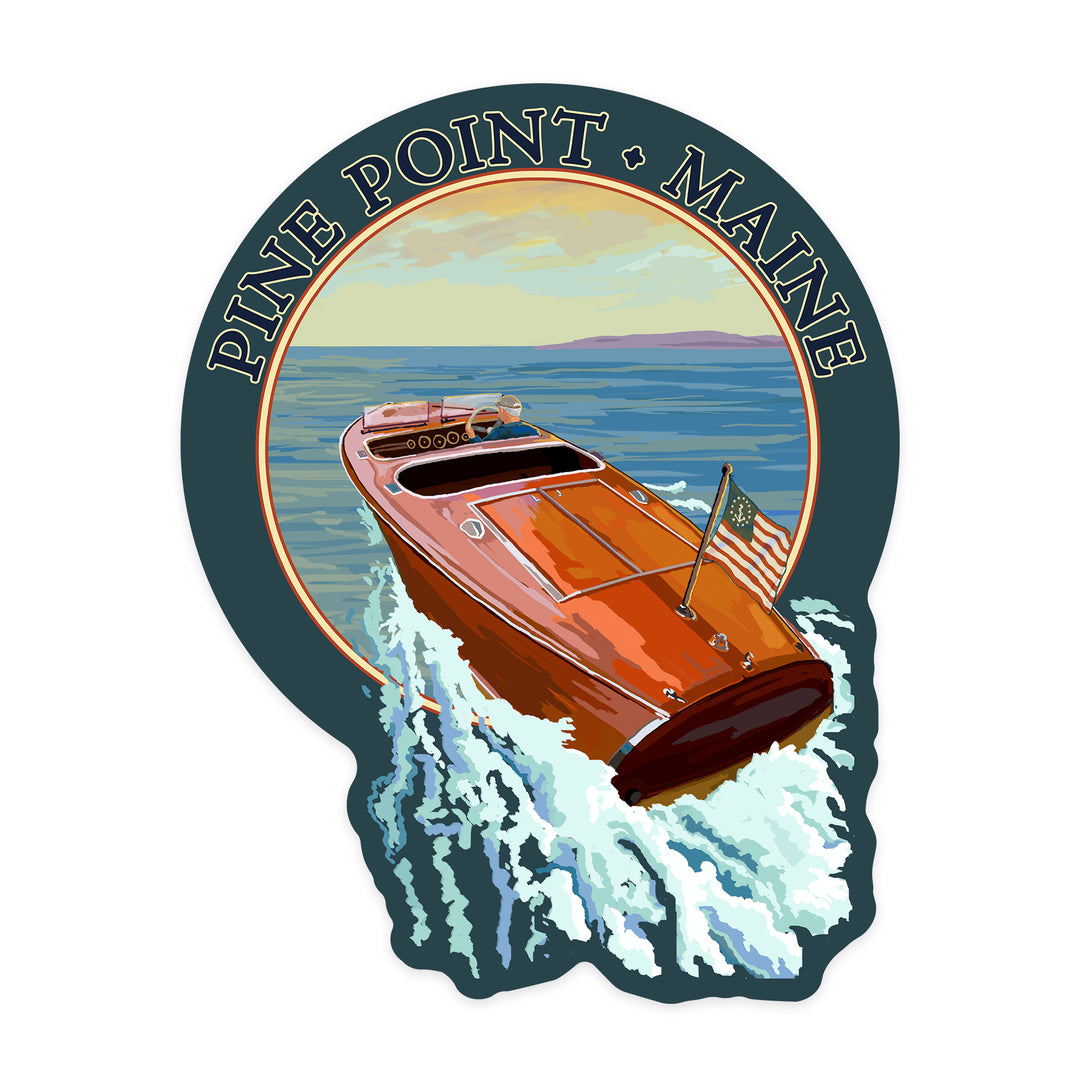 Pine Point, Maine, Wooden Boat, Contour, Vinyl Sticker