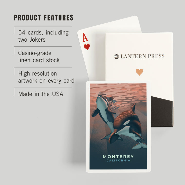 Playing Cards, Monterey, California, Orca, Lithograph, 52 Card Deck with Jokers in Box, Unique Art