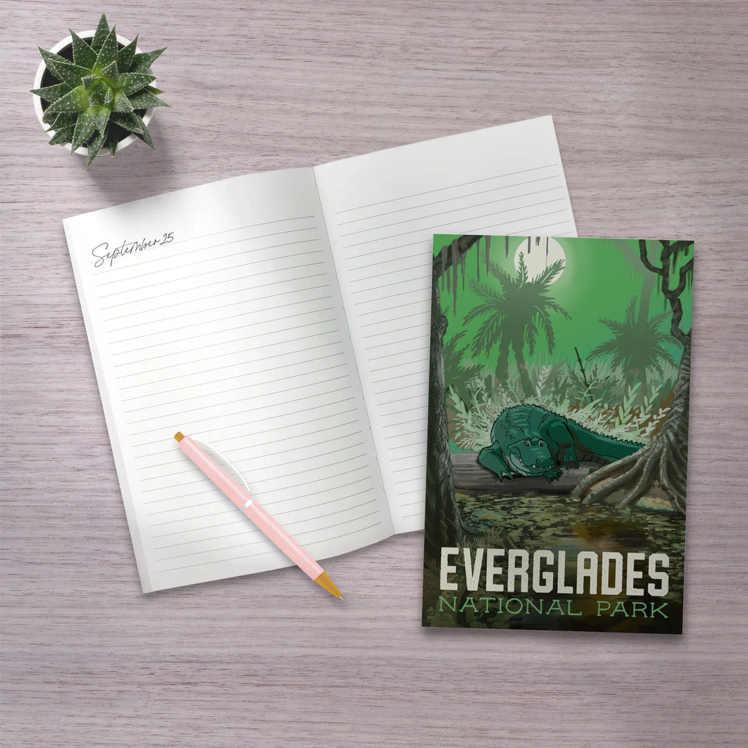 Lined 6x9 Journal, Everglades National Park, Florida, Alligator in Swamp, Lay Flat, 193 Pages, FSC paper