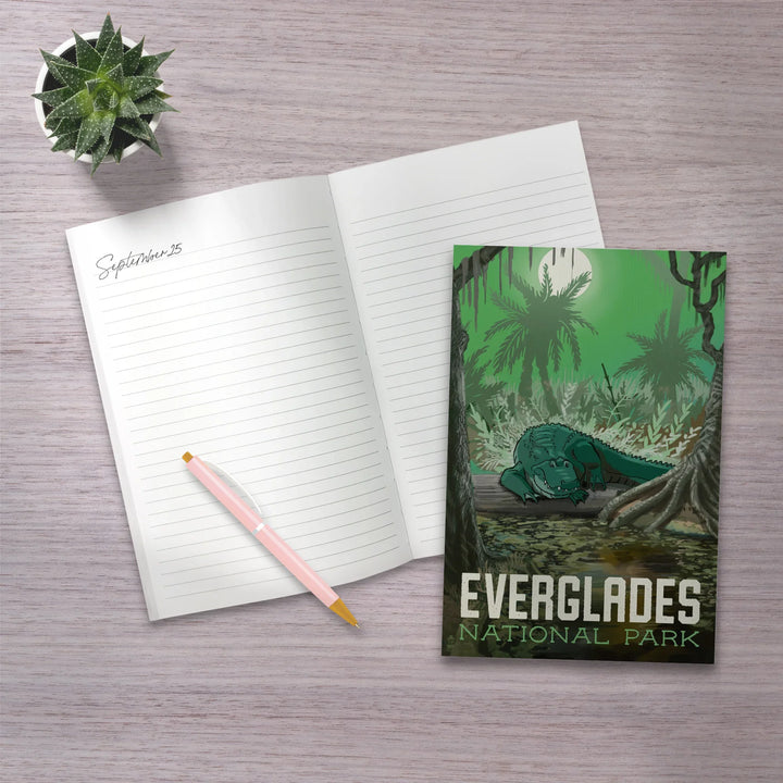 Lined 6x9 Journal, Everglades National Park, Florida, Alligator in Swamp, Lay Flat, 193 Pages, FSC paper