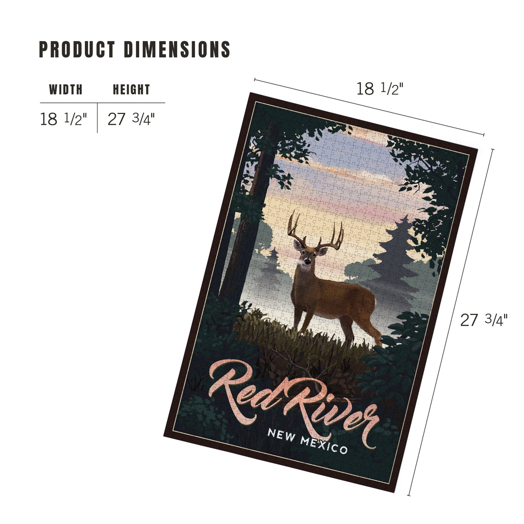 Red River, New Mexico, Painterly, Deer and Sunrise, Jigsaw Puzzle