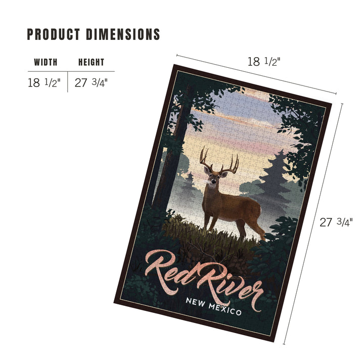 Red River, New Mexico, Painterly, Deer and Sunrise, Jigsaw Puzzle