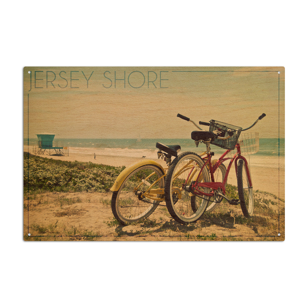 Jersey Shore, Bicycles & Beach Scene, Lantern Press Photography, Wood Signs and Postcards
