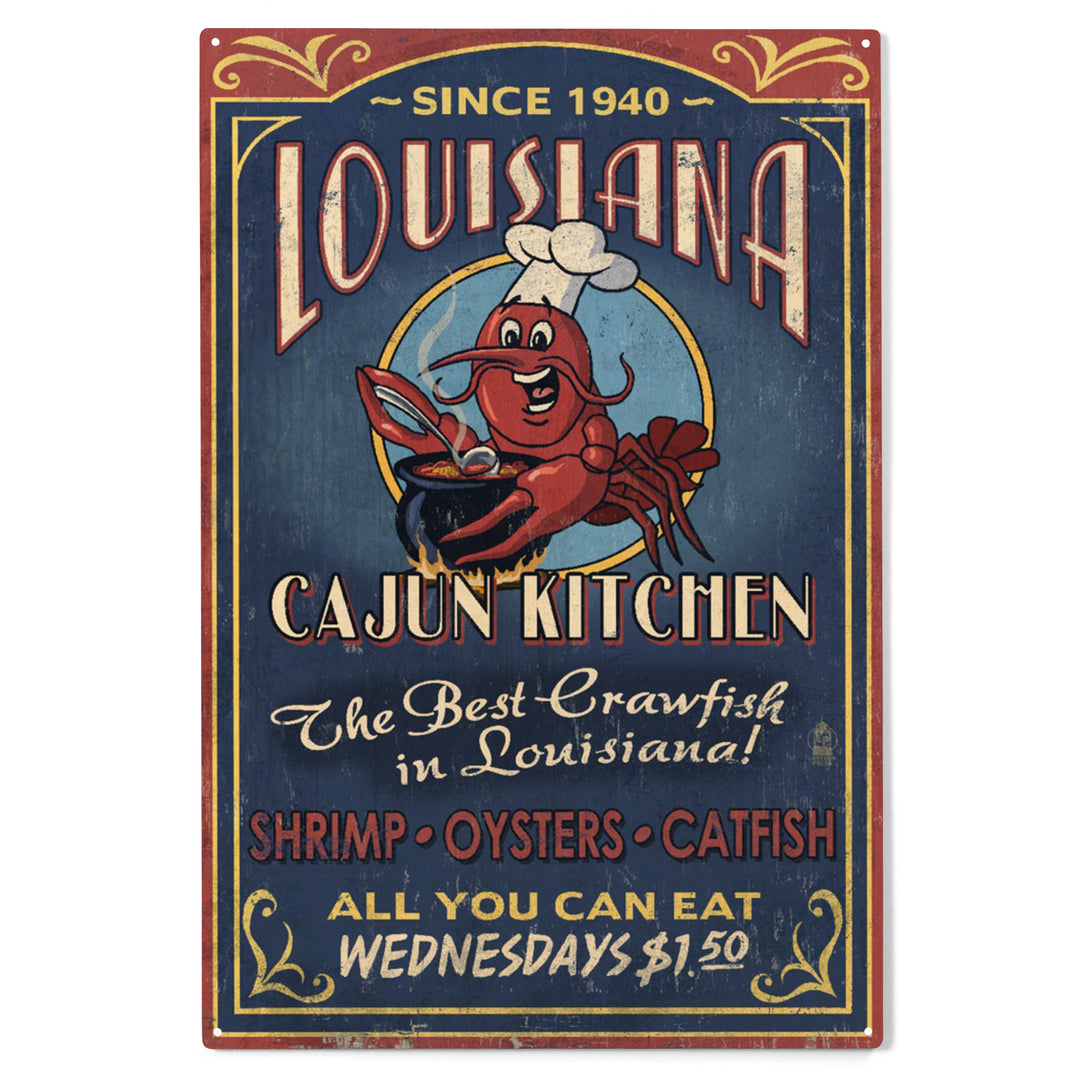 Louisiana, Vintage Sign, Cajun Kitchen Crawfish, Wood Sign and Postcards