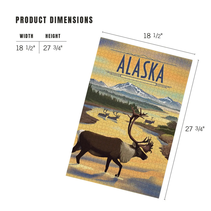 Alaska, Lithograph, Caribou, Jigsaw Puzzle