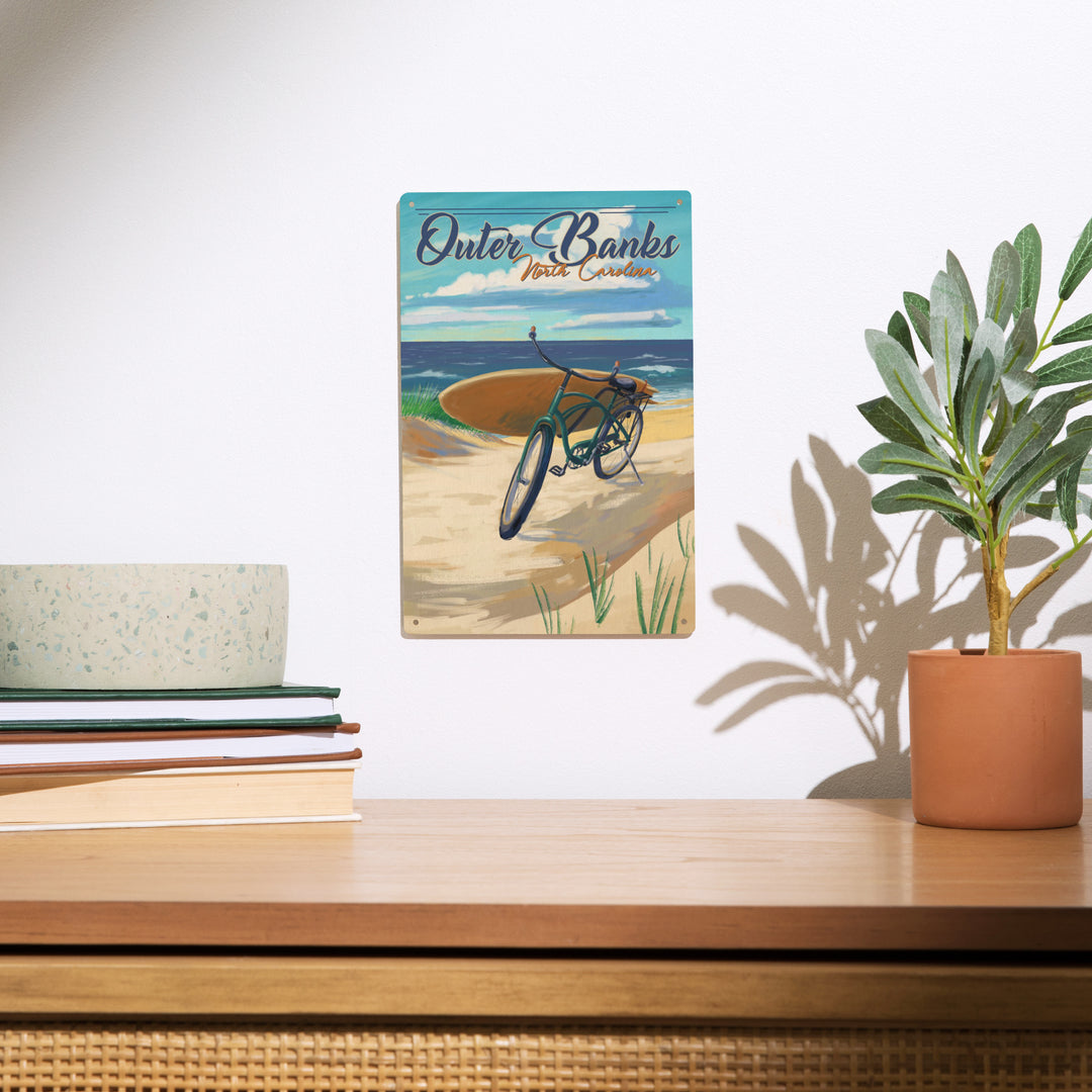 Outer Banks, North Carolina, Beach Cruiser on Beach, Lantern Press Artwork, Wood Signs and Postcards