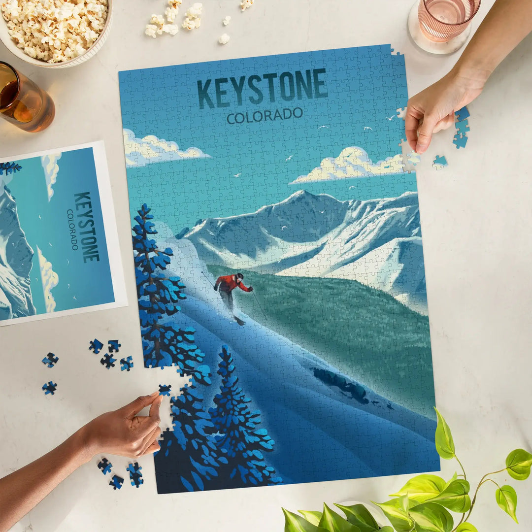 Keystone, Colorado, Lithograph, Downhill Skier, Jigsaw Puzzle